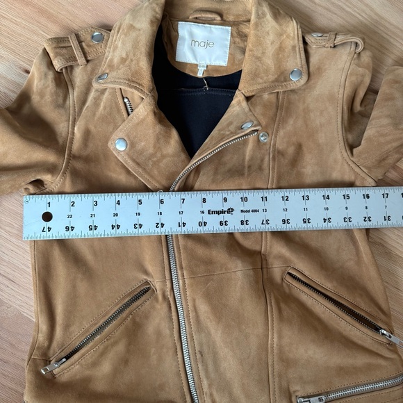 Maje Tan Caramel Brown Goat Suede Women's Biker Jacket Size 40 - Picture 12 of 12